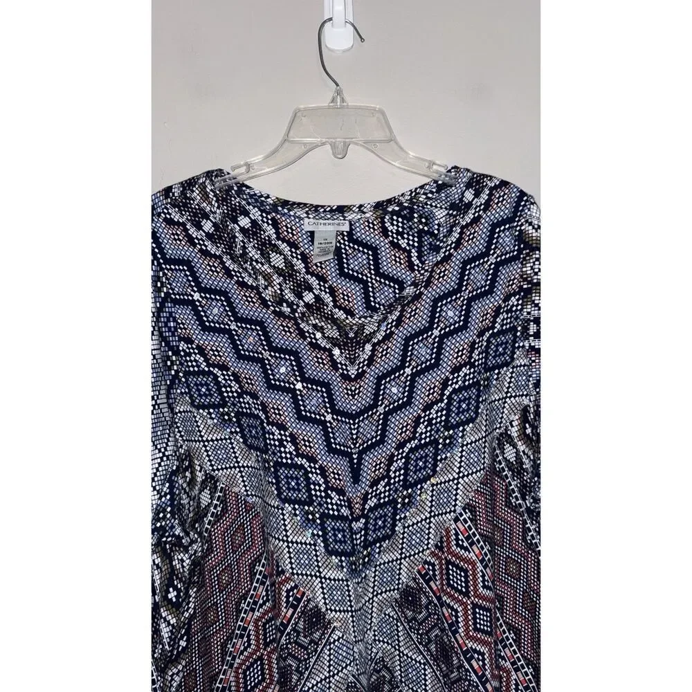 Catherines Tunic Top 1x 18/20 Aztec Embellished Sequin 3/4 Sleeve Blouse Cotton‎